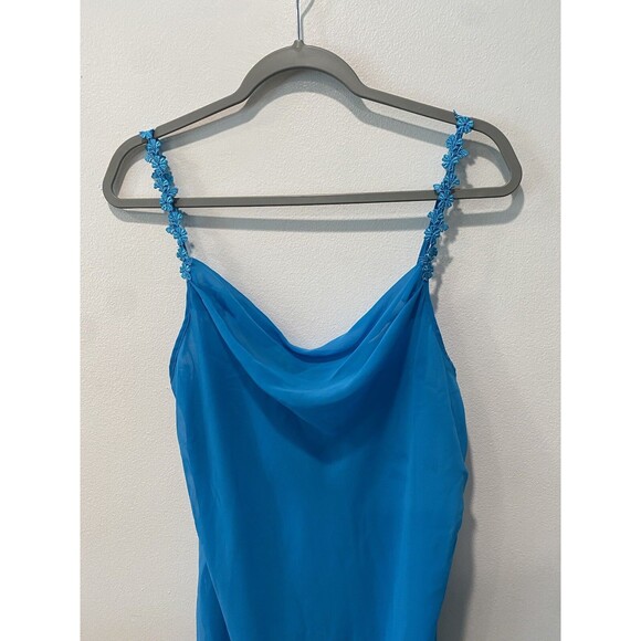 Y2k Vtg Deadstock Whimsical Delicates Ocean Blue Cowl Neck Slip Dress Sz M Fairy - Picture 7 of 15